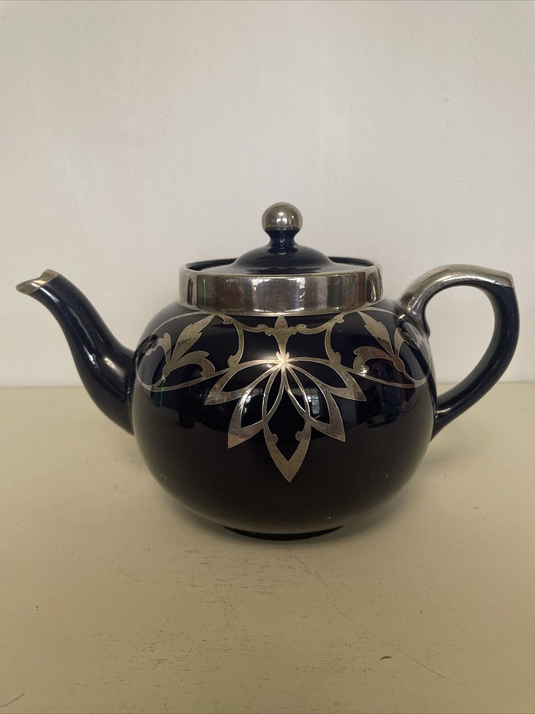 Langley M Cobalt Blue Teapot With Strainer Sterling Silver Overlay
