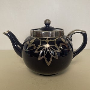 Langley M Cobalt Blue Teapot With Strainer Sterling Silver Overlay England