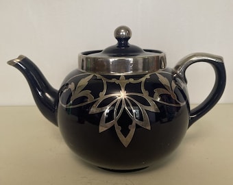 Langley M Cobalt Blue Teapot With Strainer Sterling Silver Overlay England