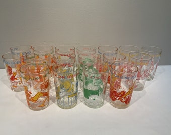 Lot of 17 Archie Comics Welch's Jelly Jar Glasses from 1971 or 1973, colorful glassware, 1970s kitchen decor, retro kitchen decor