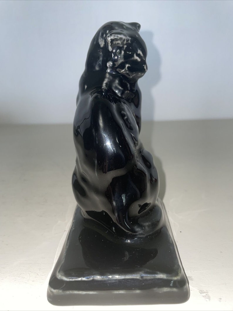 Antique Rookwood Cat Paperweight 1883 Gloss Black, 1920s paper weights, black simple decor, modern desk decor, sleek decor, cat lover gifts image 4