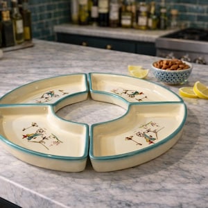 vintage Brock of California paresseux Suzan Dishes « Forever yours » Teal Fade Border décoration de cuisine rétro, déco de cuisine des années 1950, assiette de légumes à tremper