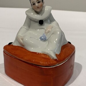 Art Deco Pierrot Clown Lidded Trinket Box, figural Dish, grandmillennial, shelf trinket dish, unique gifts for her, image 10