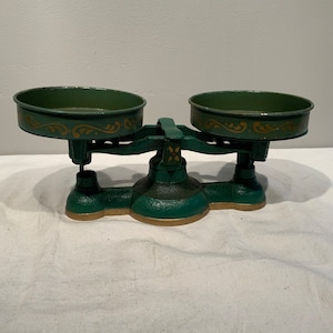 Antique Cast Iron Balance Scale General Store Candy Green Floral Painted Pails