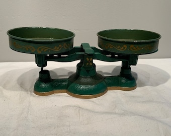 Antique Cast Iron Balance Scale General Store Candy Green Floral Painted Pails