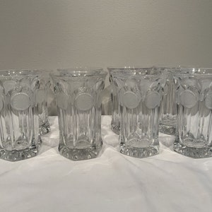 Fostoria Coin Cocktail Bar Glasses Heavy Iced Tea Tumblers set of 8, clear glass barware, MCM dinning room decor, pitcher with glass image 3