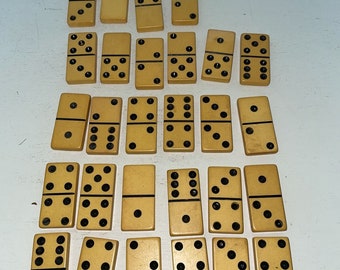 Vintage 28 piece Bakelite Butterscotch Peach Dominoes, indoor family games, new old decor, old school games