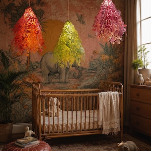 Colorful floral Hanging Pendant Light, hanging Flower light, floral lights, paper lanterns, colorful lights, retro lighting, Midsummer