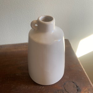 Small white handled sleek flower vase, modern pottery plant holder, natural vase shelf decor, minimalist art pottery vase, image 3