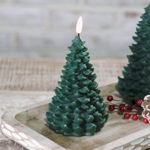 LED Green Wax Tree Candle, battery operated candle, pet friendly candles, Realistic taper candle, Flameless candles