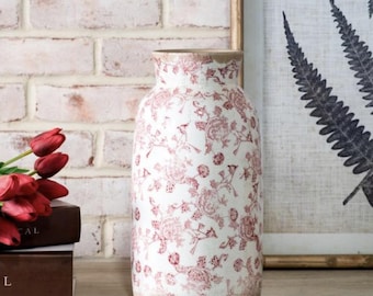Tall Red Ceramic Heritage Vase, French modern vase, grandmillennial decor, vintage inspired vase, tall ceramic vase, handmade vase