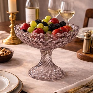 EAPG George Duncan & Son “Beveled Buttons” Glass pedestal compote Ca. 1888, Victorian era decor, table centerpiece bowls, glass fruit bowl