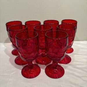 9 Vintage Viking Glass Georgian Ruby Red Wine Glass Goblet, valentines day barware gift, red barware, modern dining ware, red kitchen decor