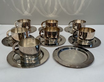 7 Bloomingdales Padova Italy Espresso Demitasse Cup & Saucers Sets Silver-plate