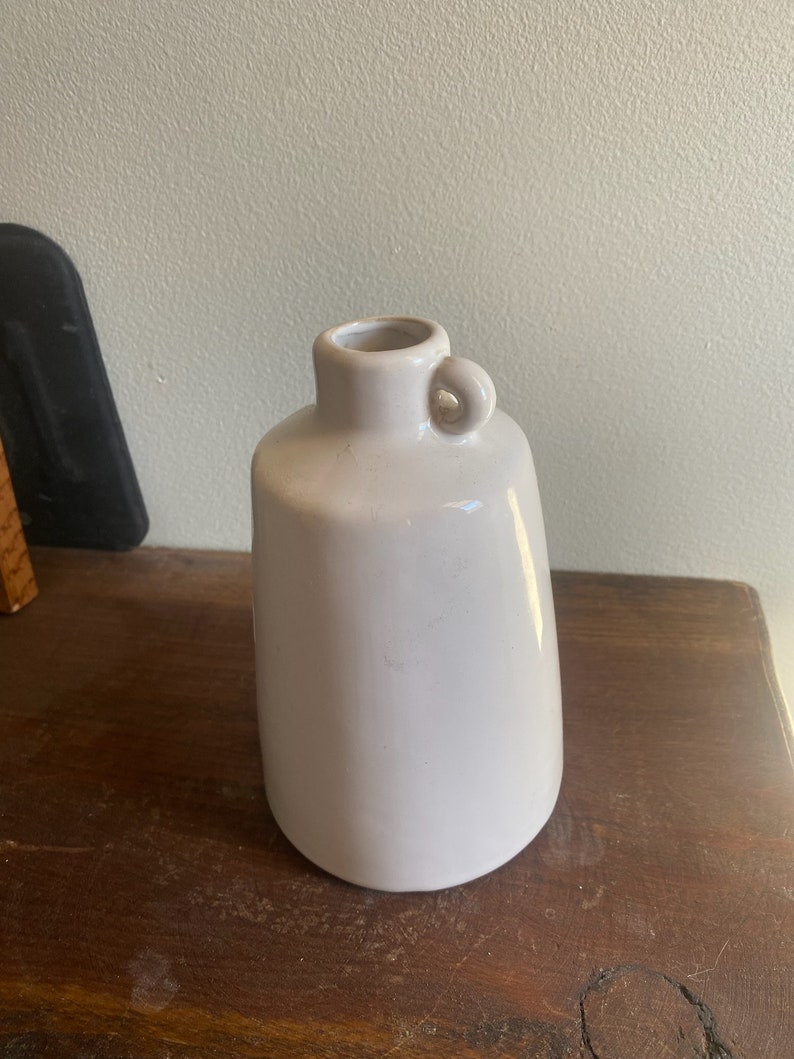 Small white handled sleek flower vase, modern pottery plant holder, natural vase shelf decor, minimalist art pottery vase, image 5