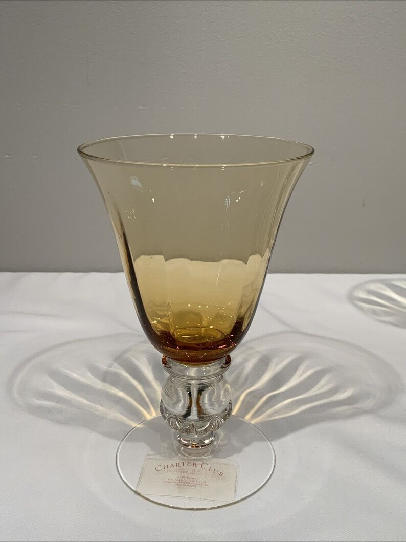 3 Amber Water Goblet/Cocktail Blown Glass with Acorn Ball Stem CHARTER CLUB, amber barware, grandmillennial, housewarming gifts, mcm barware image 4