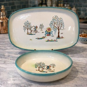 plateau de service et bol vintage Brock of California « Forever Yours » bleu sarcelle, décoration de cuisine rétro, décoration de cuisine des années 1950