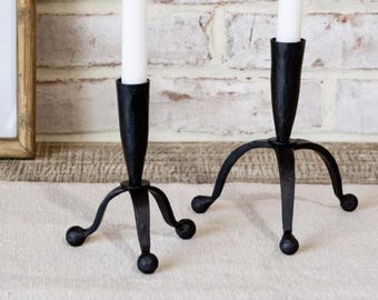 Porta-velas cônico de ferro preto S/2, porta-velas vintage, decoração de sala de estar, casa de campo francesa, porta-velas moderno, porta-velas minimalista