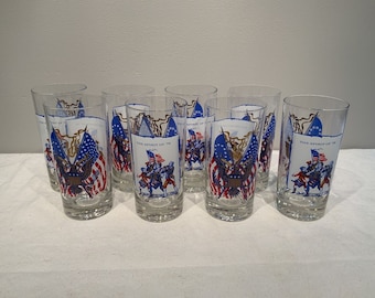 Vintage Color Craft The Spirit Of 76 Drinking Glasses Bicentennial with Original Box, retro American barware, Man cave barware,
