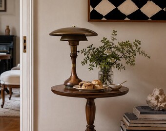Attributed to Tony Paul Mid Century Modern Flying Saucer Table Lamp, Walnut & Brass Atomic Lamp, MCM Lighting, modern office lamp