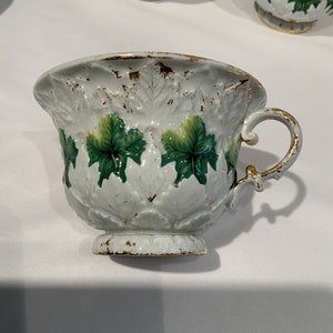 11 Antique Meissen Oak Leaf Design Green Gold Cups Hard To Find Form, Christmas teacup, gifts for mothers, gifts for her, image 6