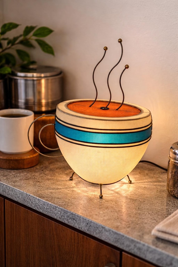 Vintage Coffee Cup Light, Coffee Shop decor, Coffee Bar Advertisement, table lamps, coffee home decor, retro kitchen decor, mcm lighting