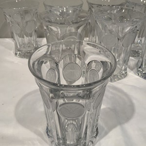 Fostoria Coin Cocktail Bar Glasses Heavy Iced Tea Tumblers set of 8, clear glass barware, MCM dinning room decor, pitcher with glass image 4