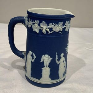 Antique Wedgwood England Jasperware Cobalt Blue Pitcher, french cottage core decor, neoclassical decor, milk pitcher, blue shelf decor