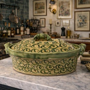 Sopera hecha a mano de Provenza, Francia, pintada por Emmanuel Keil Pottery, decoración de cabaña francesa, decoración de cocina primitiva, estilo shabby chic campestre