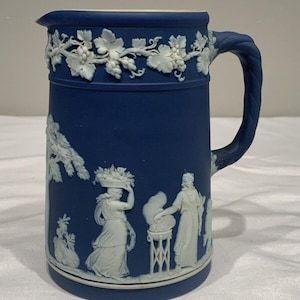 Antique Wedgwood England Jasperware Cobalt Blue Pitcher jug, french cottage core decor, neoclassical decor, milk pitcher, blue shelf decor