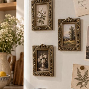 Set of 3 Small Ornate Gold Picture Frames, Antique Gold Resin Frames, Mini Baroque Frames, Gallery Wall Decor, DIY Craft Frames