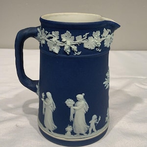 Antique Wedgwood England Jasperware Cobalt Blue Pitcher, french cottage core decor, neoclassical decor, milk pitcher, blue shelf decor