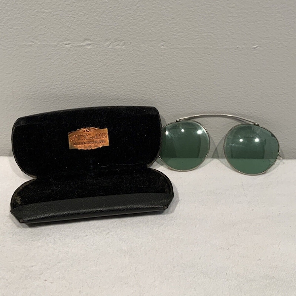 Vintage Green Round Metal Clip-On Sunglasses from Allentown PA Ideal Slipover, retro green sunglasses, retro style, vintage steampunk