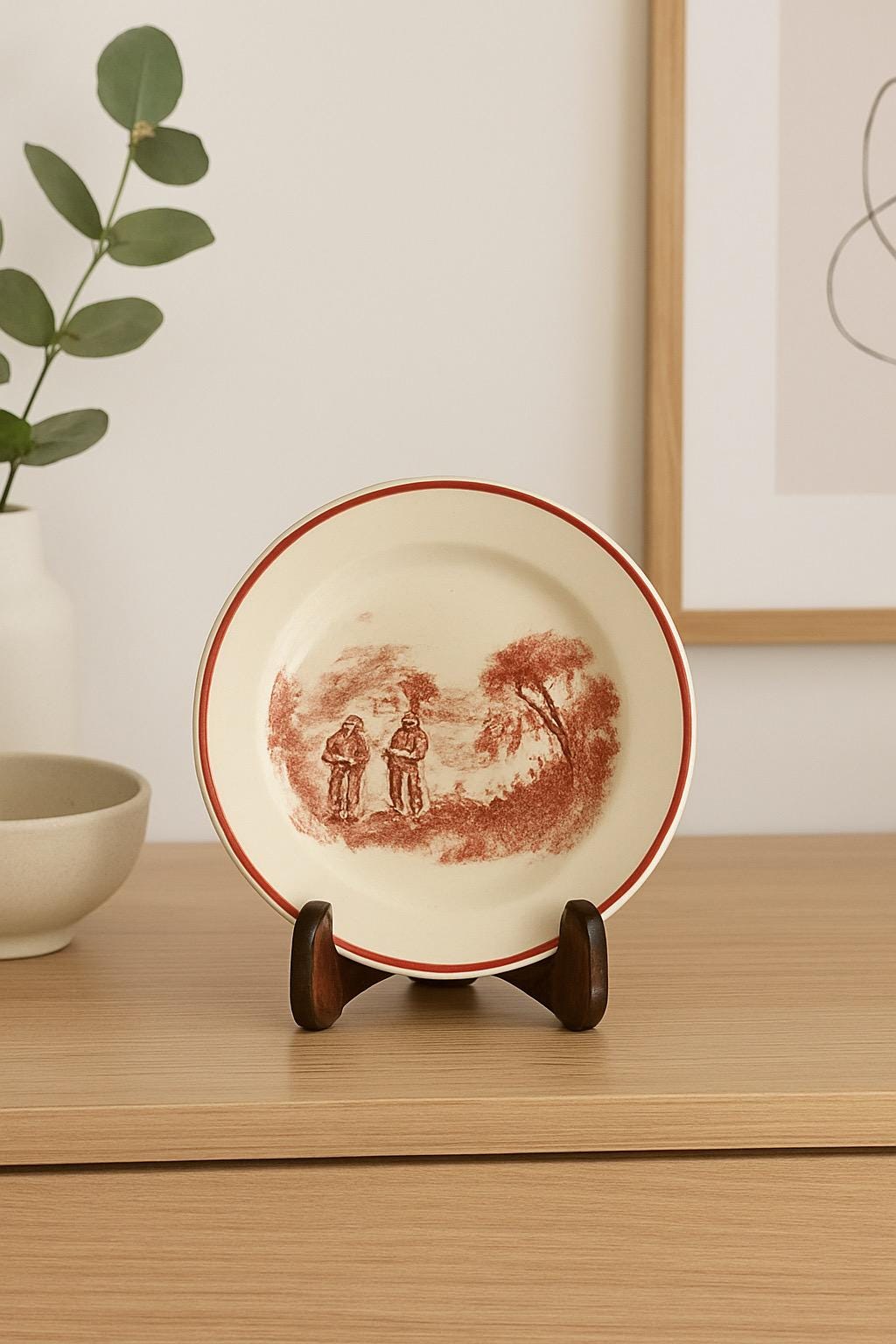 18th Century Wedgwood Creamware Cup Plate Orange Red Transfer