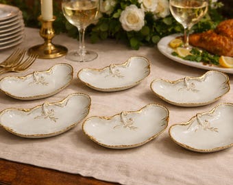 1903 Theodore Haviland Limoges France Bone Dishes Set of 6,  Gold Antique bone dishes, apitizeer plates, Victorian dish set, dipping dishes