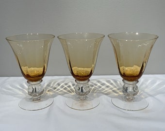 3 Amber Water Goblet/Cocktail Blown Glass with Acorn Ball Stem CHARTER CLUB, amber barware, grandmillennial, housewarming gifts, mcm barware