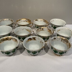 11 Antique Meissen Oak Leaf Design Green Gold Cups Hard To Find Form, Christmas teacup, gifts for mothers, gifts for her, image 2