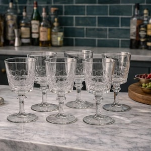 6 RARE Antique 1876 EAPG Philadelphia Centennial Water Goblets, Victorian glassware, wine party glasses, crystal dining glasses