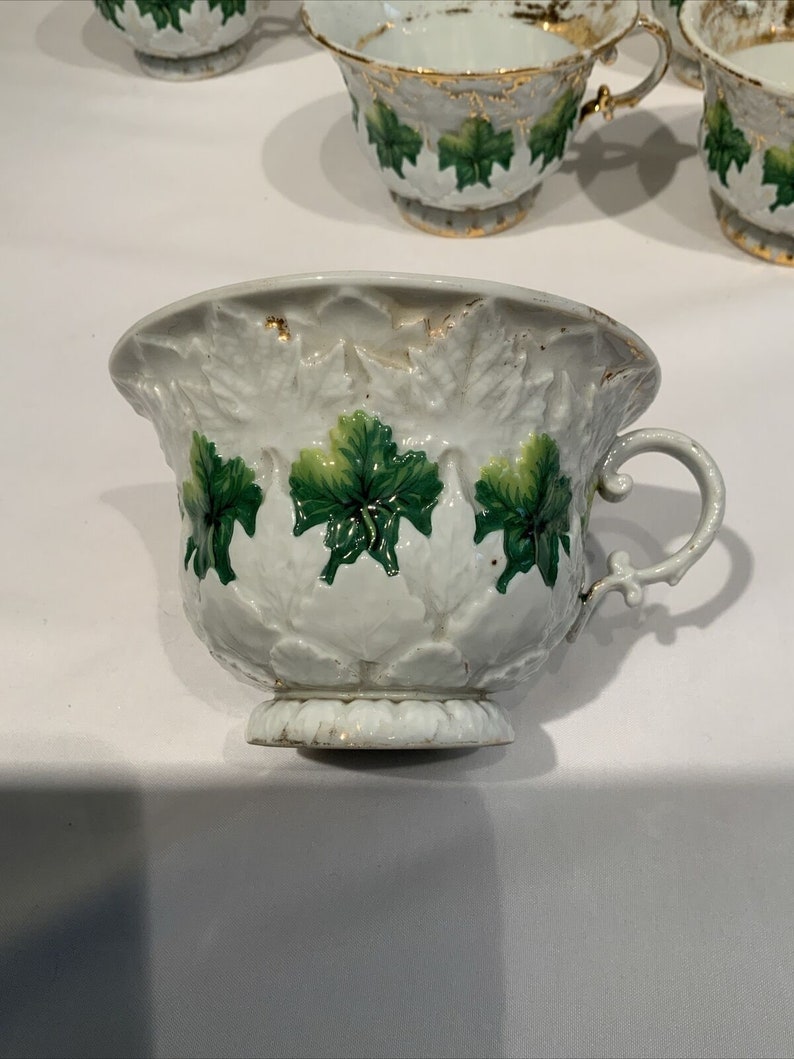11 Antique Meissen Oak Leaf Design Green Gold Cups Hard To Find Form, Christmas teacup, gifts for mothers, gifts for her, image 8