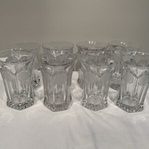 Fostoria Coin Cocktail Bar Glasses Heavy Iced Tea Tumblers set of 8, clear glass barware, MCM dinning room decor, pitcher with glass image 9