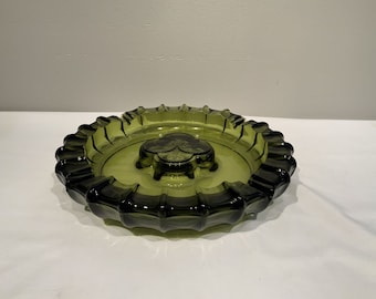 Heavy Green MCM Fostoria 4 Coin Glass Ashtray, MCM dinning room decor, wedding gift, green glass office decor, gifts for men