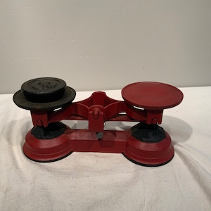 Antique Cast Iron Balance Scale General Store Candy 1lb Weight Red Paint