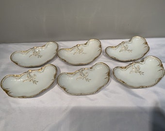 1903 Theodore Haviland Limoges France Bone Dishes Set of 6,  Gold Antique bone dishes, apitizeer plates, Victorian dish set, dipping dishes