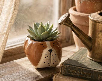 Ceramic Bulldog Planter, Dog Planter Pot, Bulldog Succulent Planter, Cute Animal Plant Pot, Dog Lover Gift, Desk Decor, Indoor Planter
