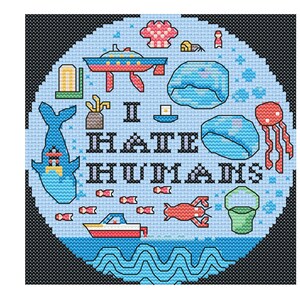 I Hate Humans Anime Inspired Round Cross Stitch Pattern PDF Download