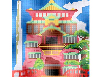 Badhuis voor de geesten Anime Cross Stitch geïnspireerd digitale PDF-download
