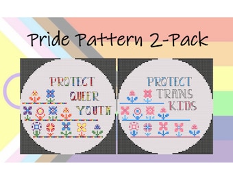 Protect Trans Kids Easy Cross Stitch Cute Floral Pattern Quick Finish Digital PDF Download