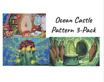 Ocean Castle 3-Pack Fish Girl Anime Inspired Cross Stitch Pattern PDF Download