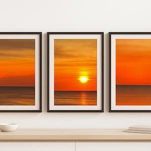 Sunset Coastal Photography Prints – Set of 3 Digital Downloads – Tranquil Beach Wall Art – Printable Ocean Sunset Decor
