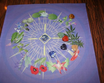 Schamanen Botanik in Lila Altartuch oder Tarotmatte - Paganer oder Wicca Altar oder Tarottuch, Kordelzug oder Stoff- und Taschen-Set